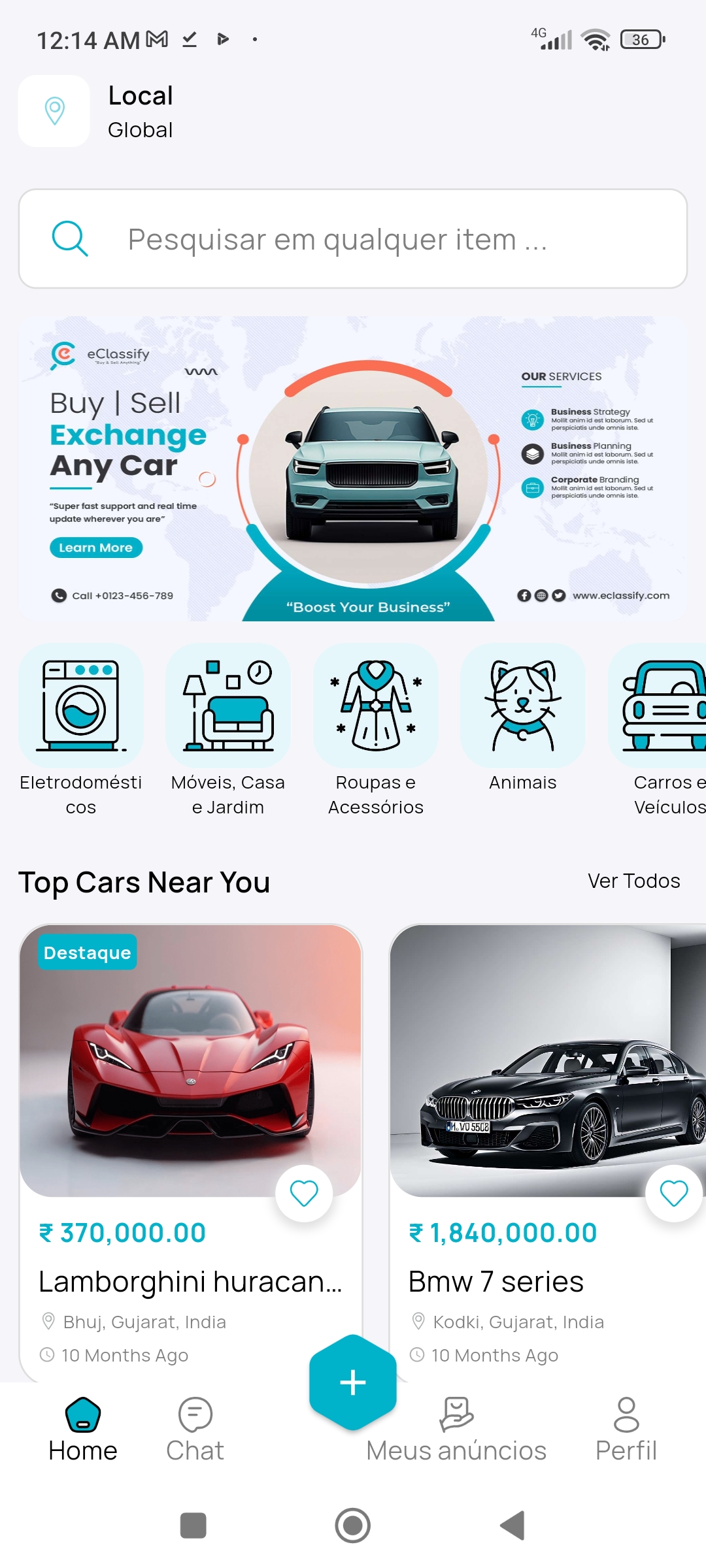 Página inicial do aplicativo